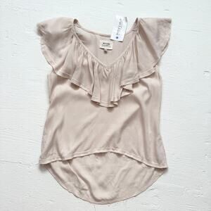 McGuire Beige Flutter Sleeve Ruffle Blouse, Size XS
